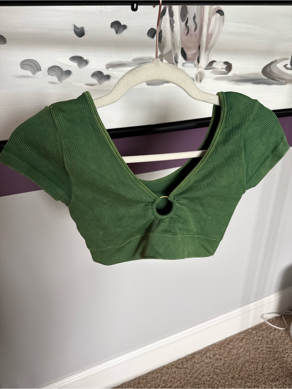 aerie Green Ribbed Crop Top with Front Ring